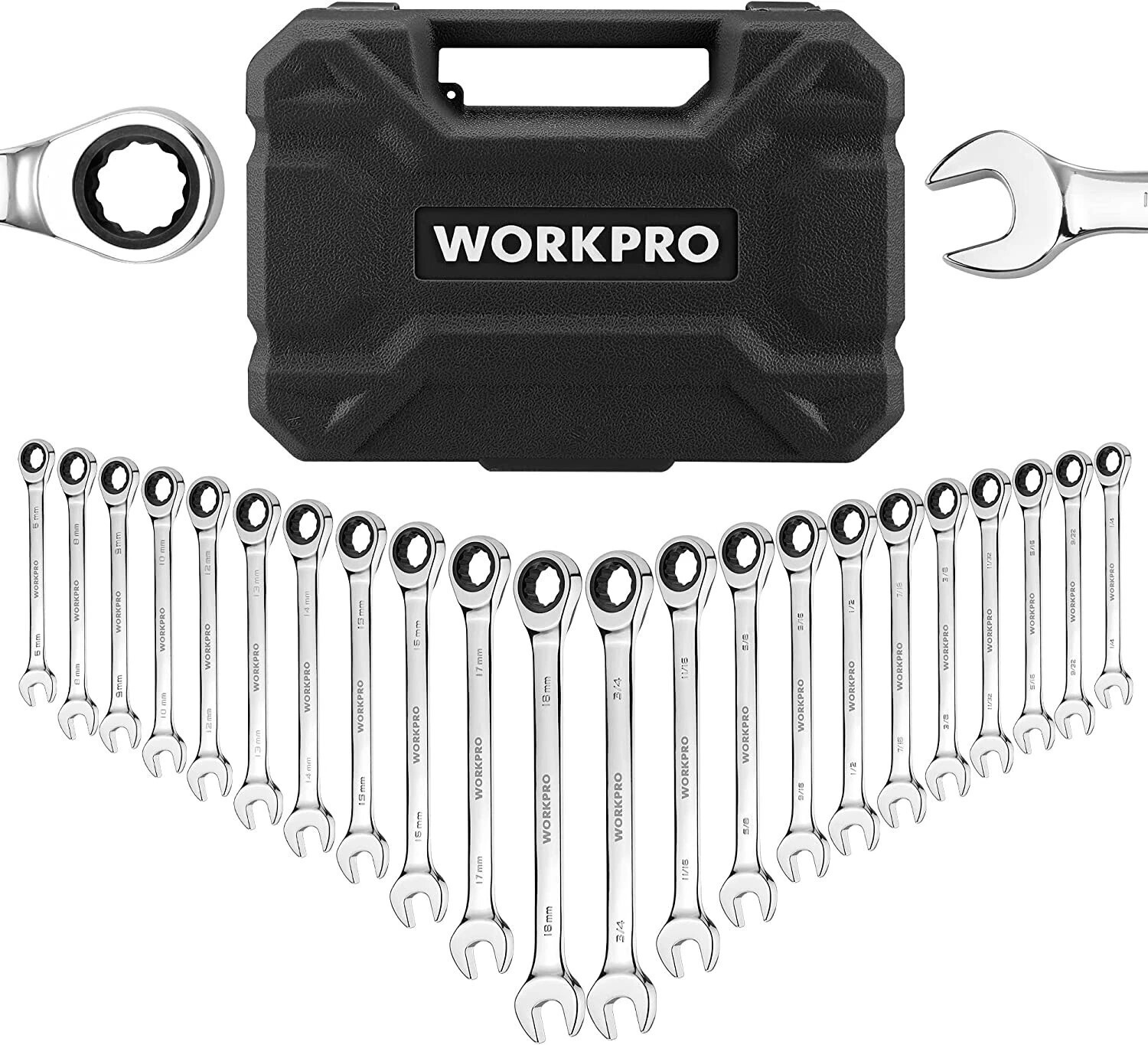 WORKPRO 22-Pieces Ratcheting Combination Wrenches Set CR-V 72 Teeth Metric & SAE