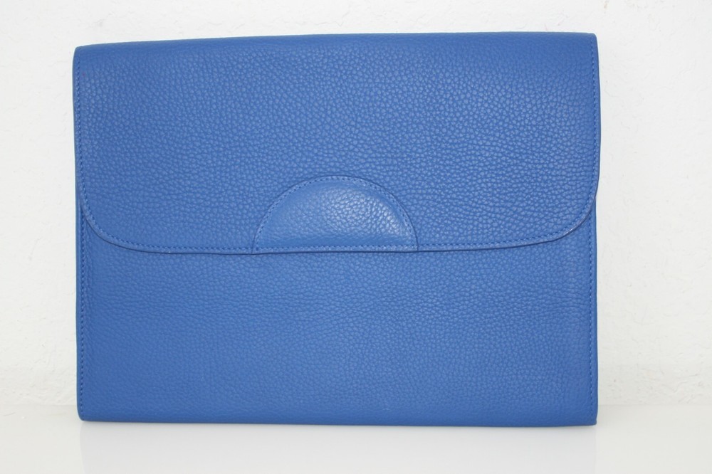 GiGi NY Handcrafted Leather Portfolio Royal Blue Rectangular 3 Section Divided