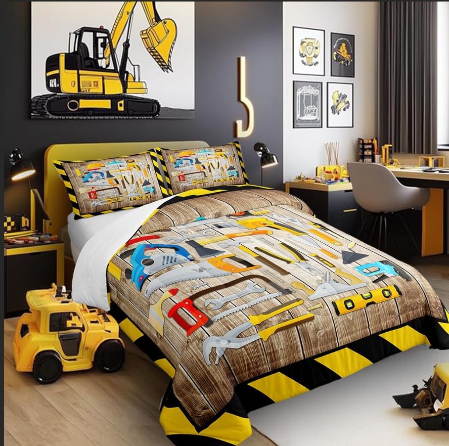 Construction Tools Bedding Comforter Sets Full,Rustic Farmhouse Decor Wooden ...