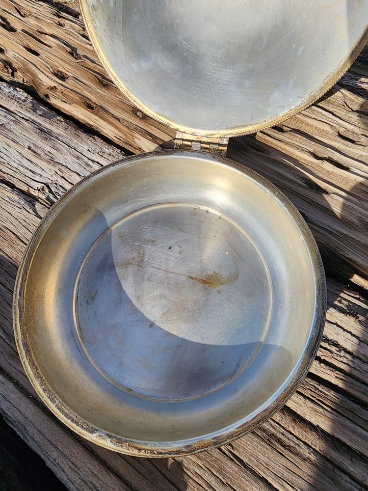 Vintage Silver on Copper Bed Warmer Silent Butler Crumb Catch WoodHandle Serpent