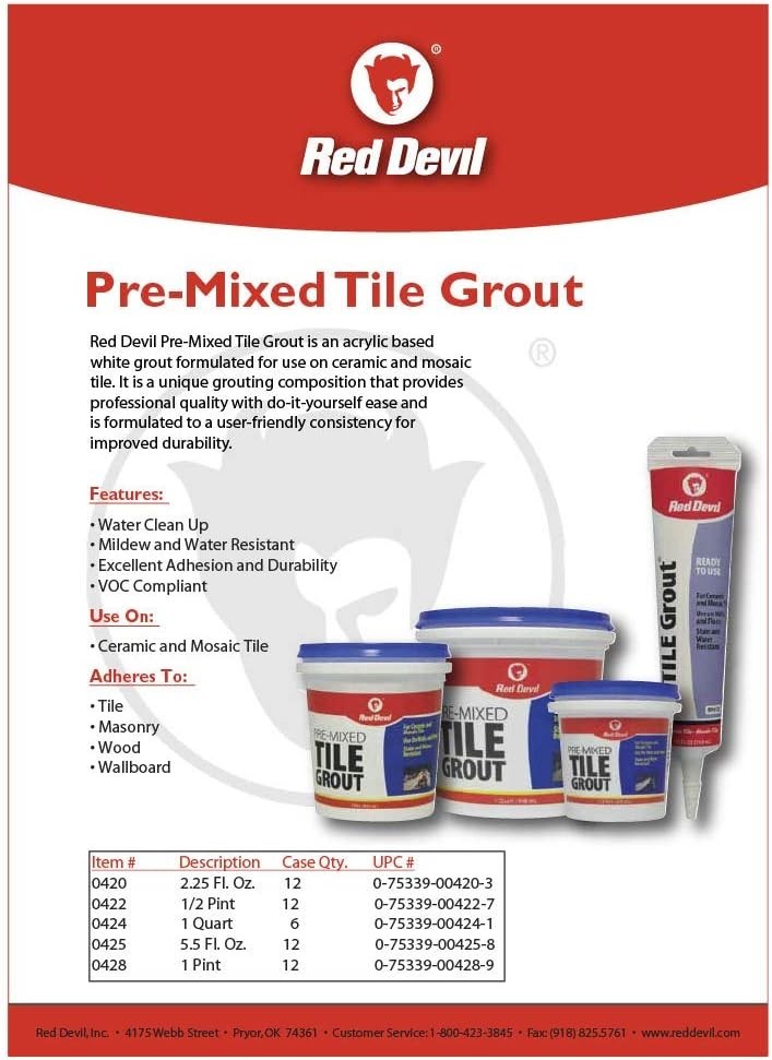 Red Devil 0425 Pre-Mixed Tile Grout, 5.5 oz., White - Ultimate Adhesion Solution