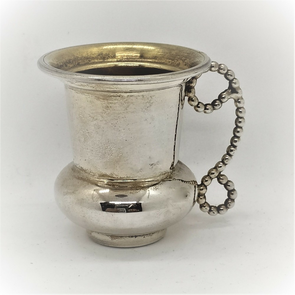 Handmade sterling silver Kiddush cup handle silver pearls shape small cup size