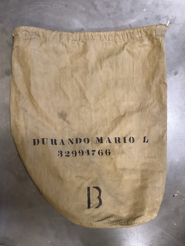 ORIGINAL WWII US ARMY INFANTRY BARRACKS LAUNDRY CARRY BAG- KHAKI, NAMED