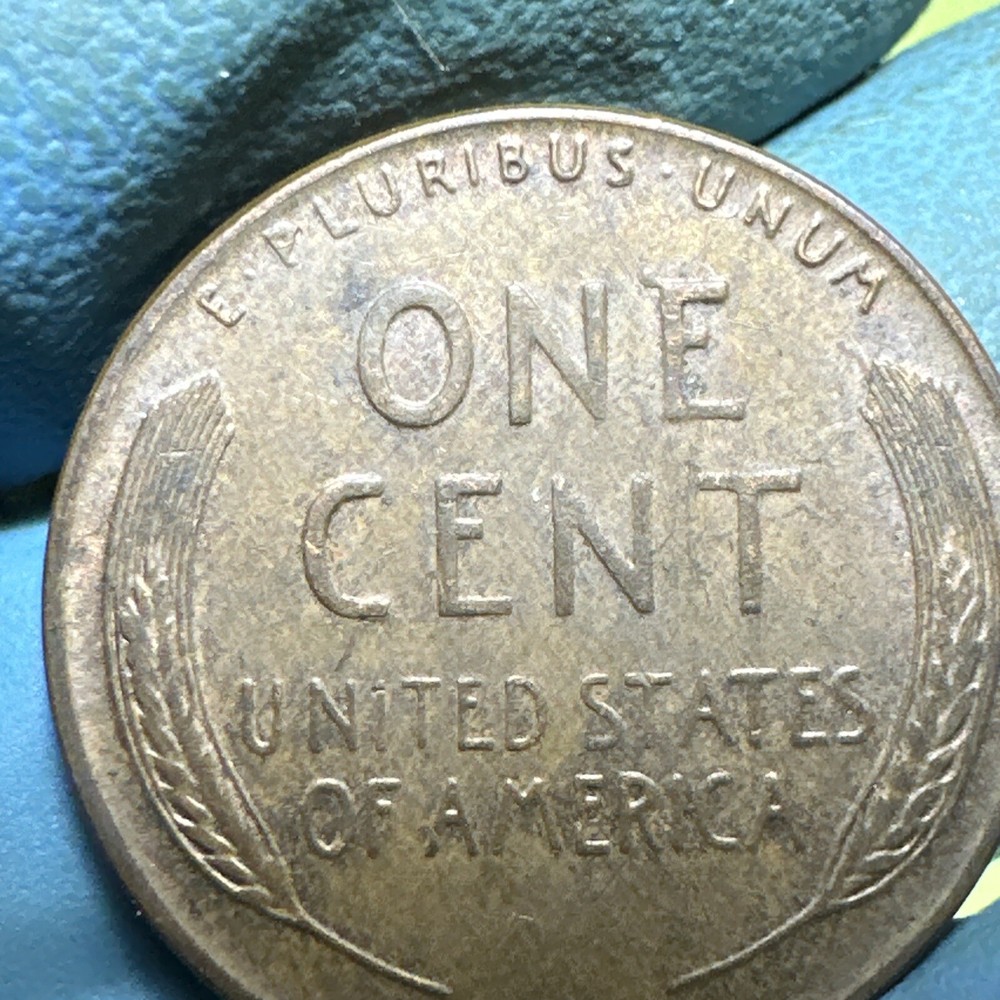 1957 D ERROR Wheat Penny / Die Chip Error Filled B