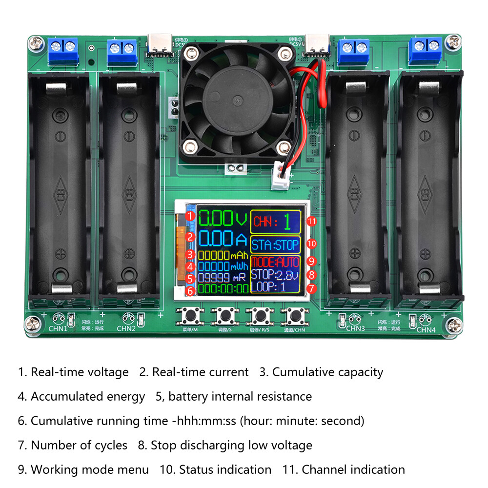 18650 Battery Capacity Resistance Detector Automatic Charging Discharging 4 CH