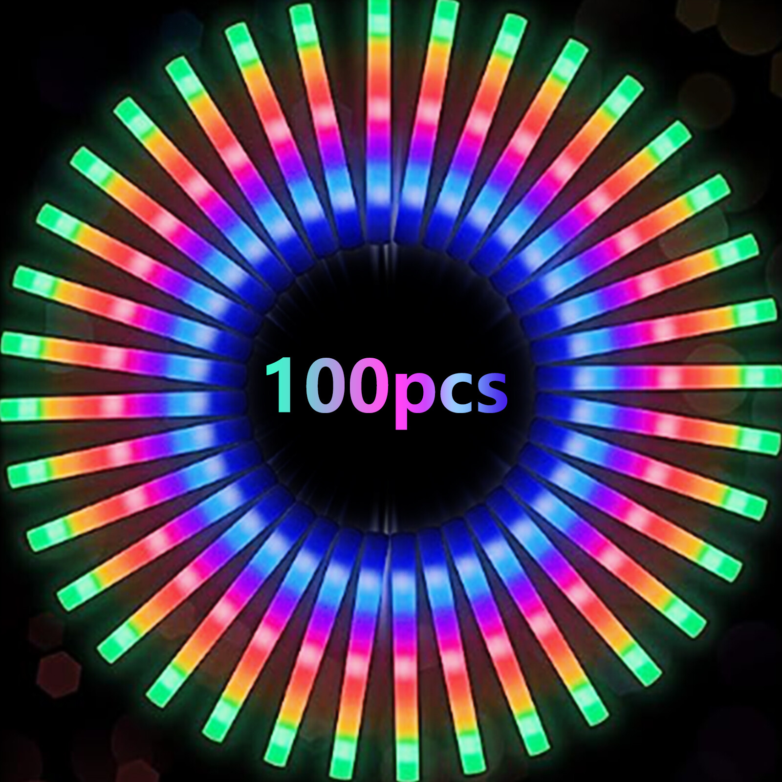 100PCS Light Up Foam Sticks LED Wands High Quality Multi Colour Large 18" Long