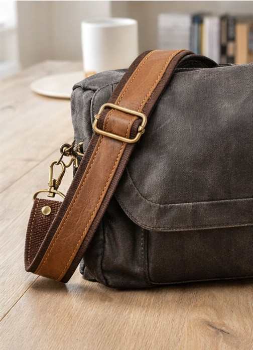 Leather Adjustable Padded Replacement Shoulder Strap with Metal Swivel Hooks