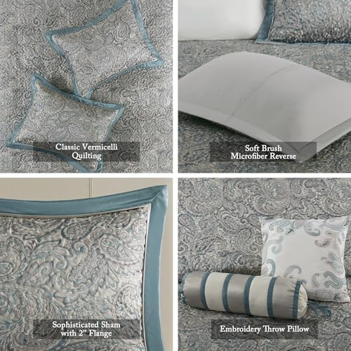 Aubrey Reversible Quilted Bedspread Set, Solid Reverse Oversized Queen Teal