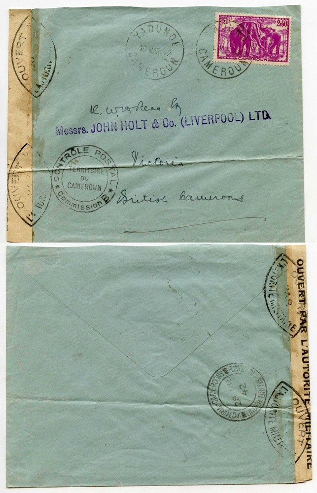 CAMEROON BRITISH MANDATE CENSOR COMMISSION B 1942 YAOUNDE ELEPHANT 2F50