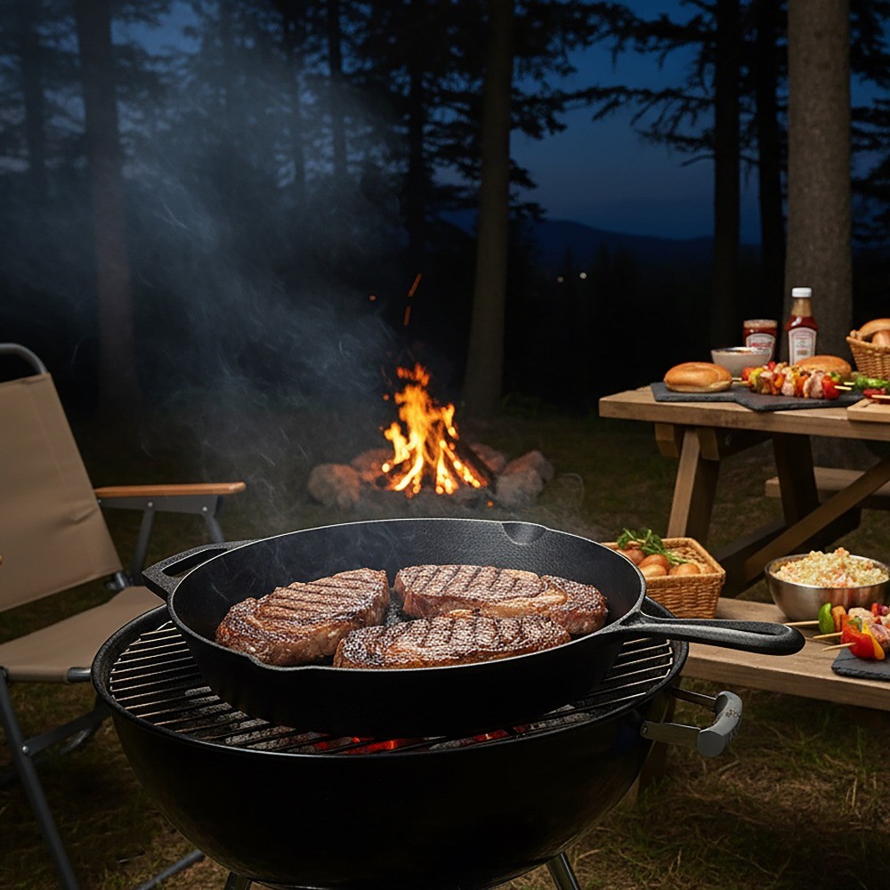 Pre-Seasoned 15" Cast Iron Skillet with Handle and Lips