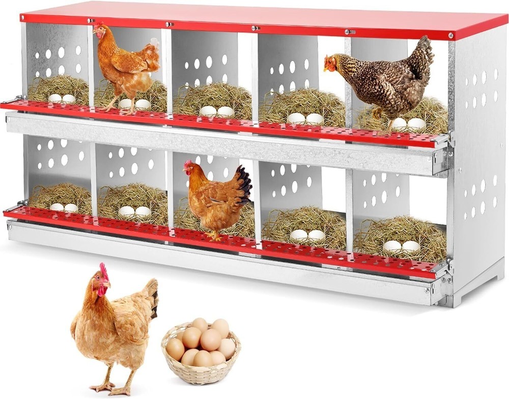 10 Holes Chicken Nesting Box Poultry Perch Brooding Box Egg Automatic Collection