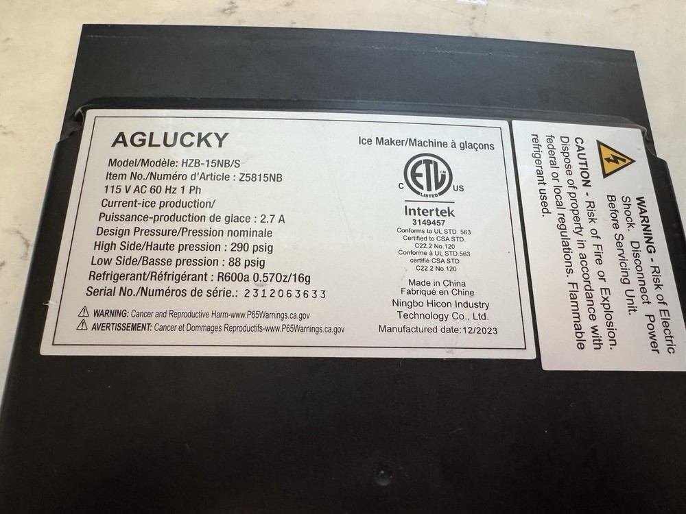 AGLUCKY Countertop Nugget Ice Maker HZB-15NB/S Back Panel Replacement