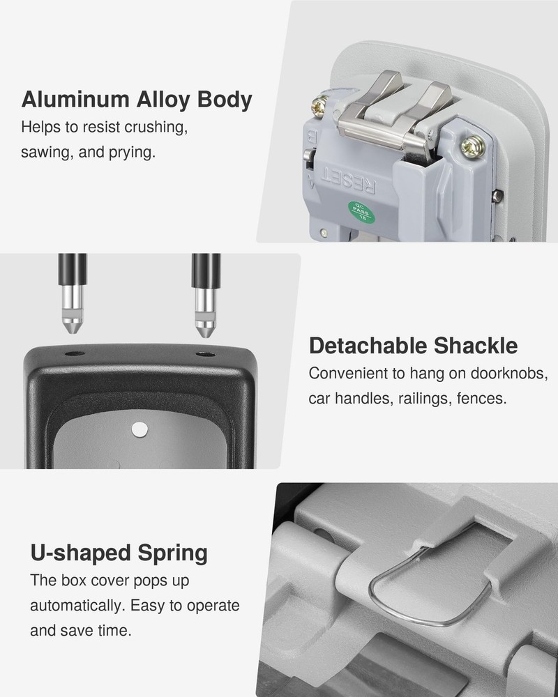 Lock Box, Large Key Lock Box Resettable Combination Code Lockbox, Portable Wa...