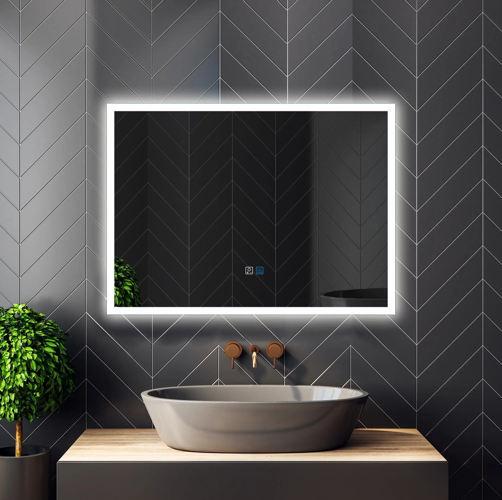 LED Lighted Wall Mounted Frameless Rectangle Bathroom Makeup Mirror