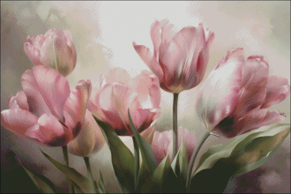Pink Tulip Flowers 2 - Chart Counted Cross Stitch Patterns Needlework DIY DMC