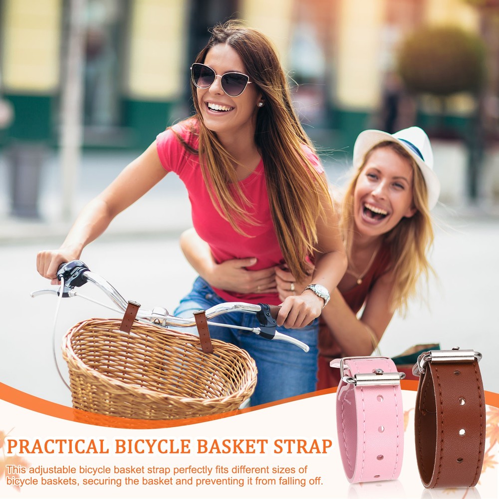 2 Pcs Adjustable Leather Bicycle Basket Strap, Black