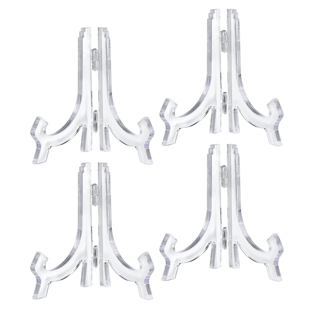 4Pcs 4.3" Easel Plate Holder Decor Plastic Folding Display Stand Clear