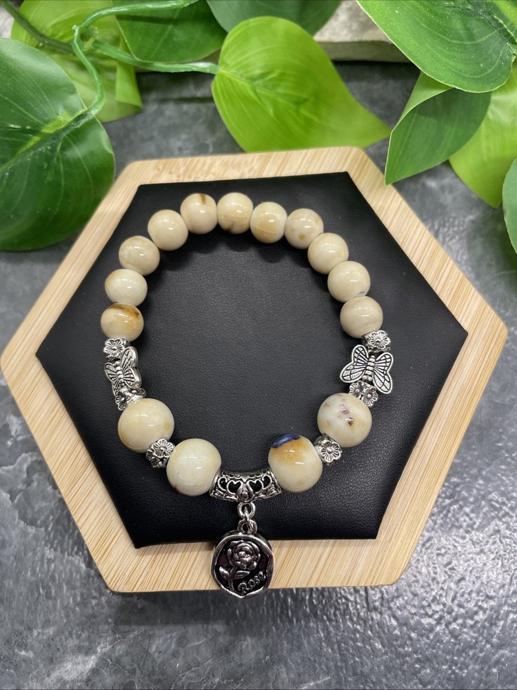 Handmade Ceramic Bead Beaded Stackable 6” Plus Stretch Bracelet New B251