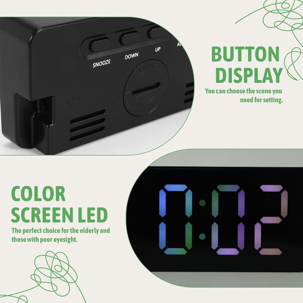 Colored LED Digital Alarm Clock,Snooze, Adjustable Volume, Easy Operation,6130