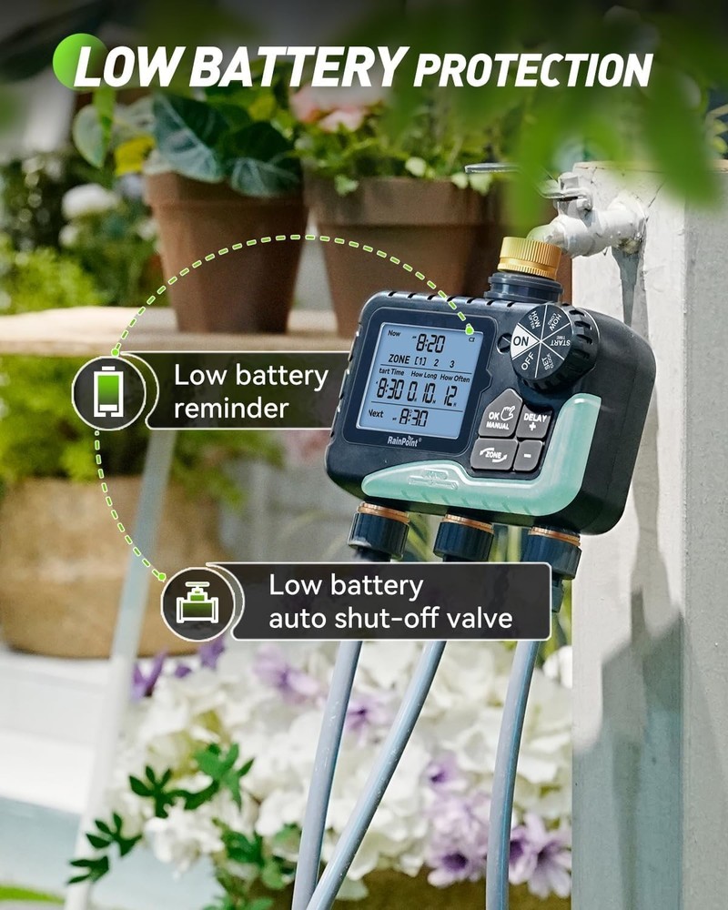 3 Zone Water Timer with Brass Inlet & Waterproof Design for Efficient Irrigation