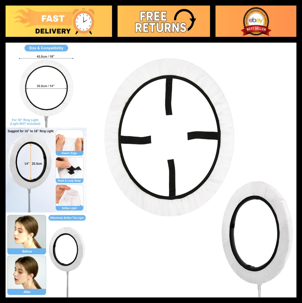 2 Pcs Soft White Light Diffuser Cloth for 16"-18" Ring Light - Photography Studi