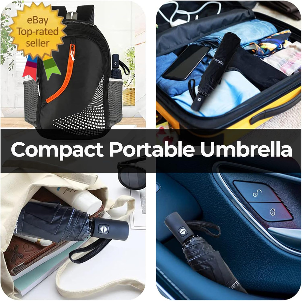 Compact Travel Umbrella, 44" Canopy, Automatic Open/Close Windproof Umbrella