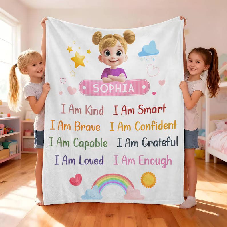 Custom Name Affirmation Blanket Positive Message Personalized Gift Soft