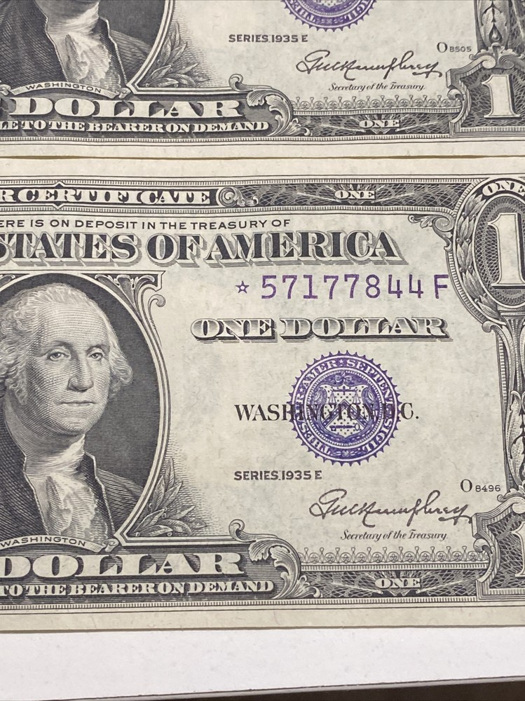 3 consecutive Error 1935E Misaligned Star* $1 Silver Certificate UNC！TOP RARE！