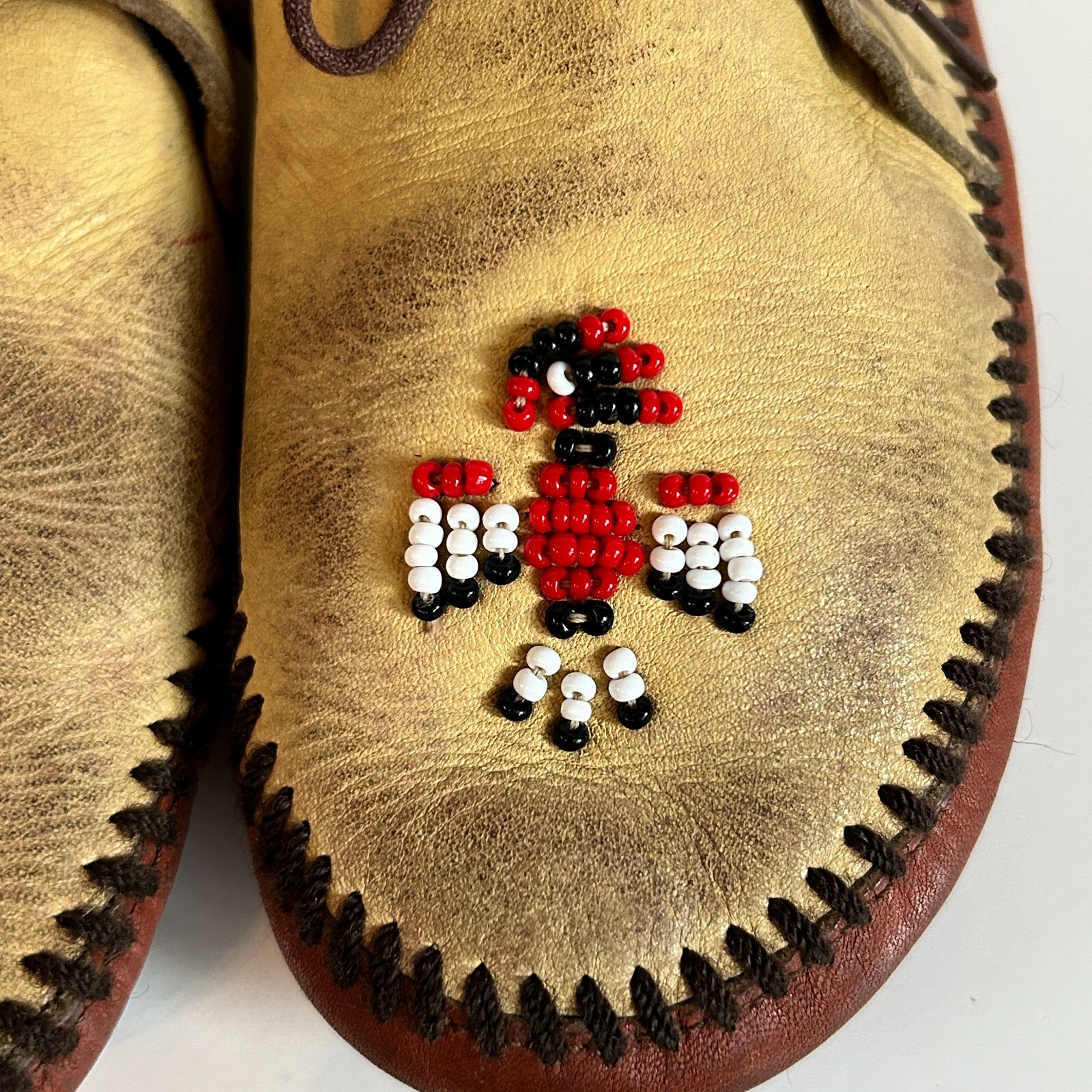 Vintage 8" BEADED Thunder Bird LEATHER NATIVE AMERICAN INDIAN MOCCASINS BOOTIES