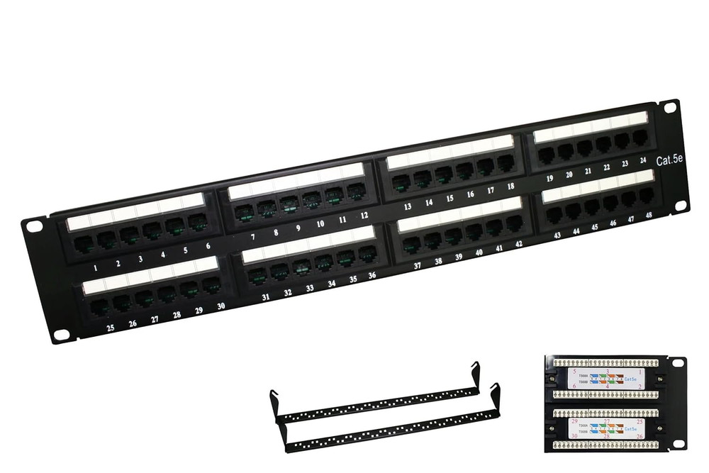 Cat6A 48-Port UTP Patch Panel with Loaded Modular Network Patch Panel