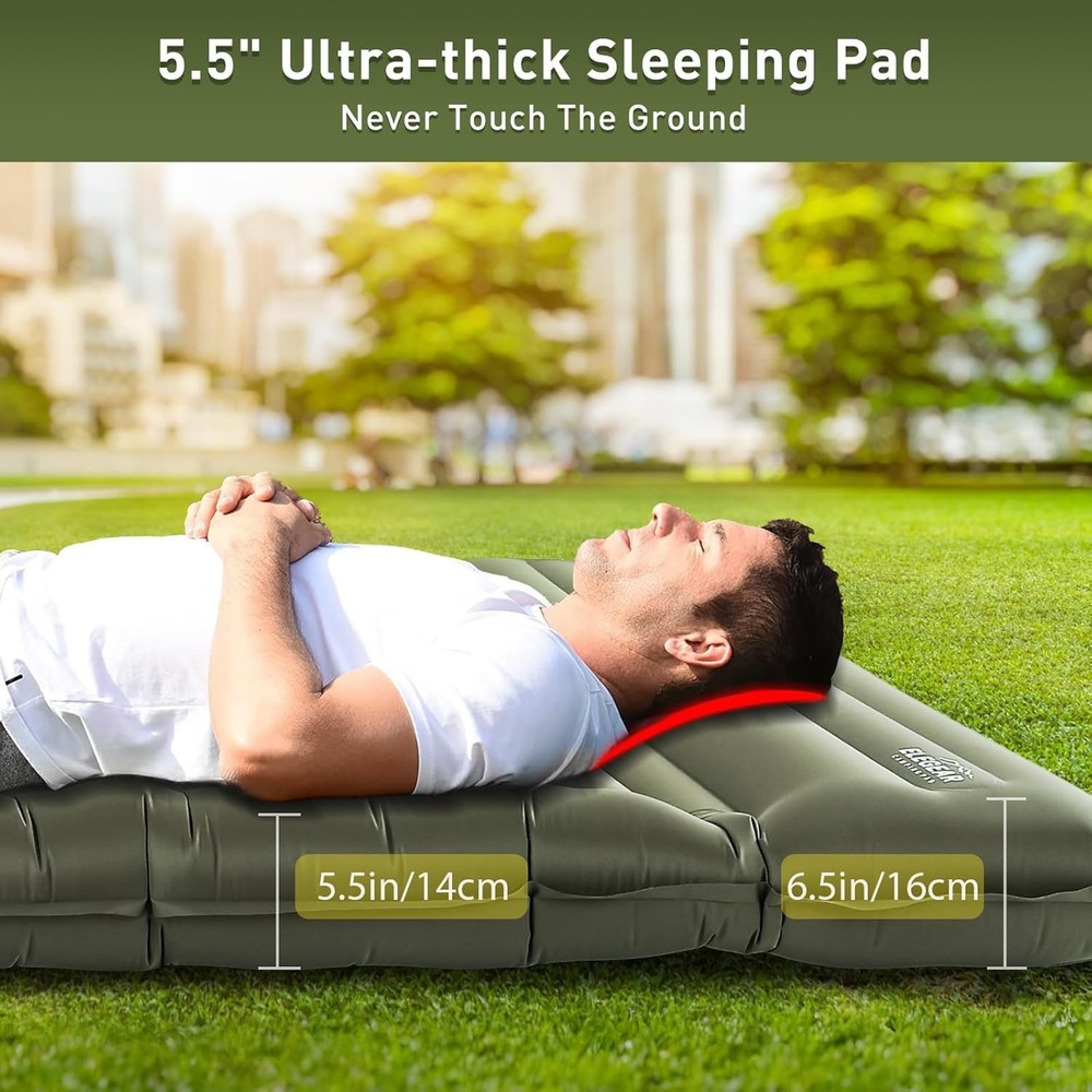 CumbreX Double Sleeping Pad for Camping, 5.5" Ultra-Thick Inflatable Camping ...