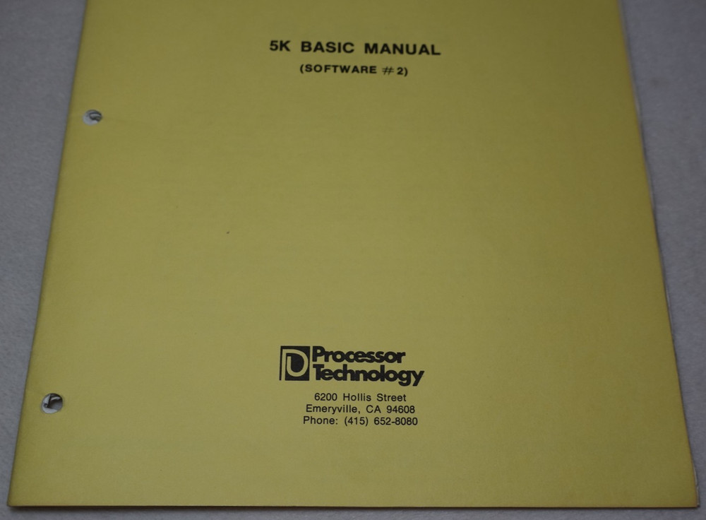 5K Basic Manual Software #2 Processor Technology 1976 Original Publication