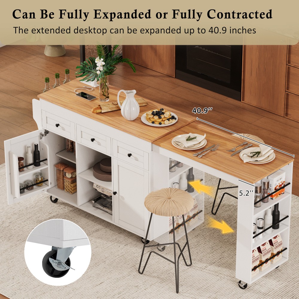 Kitchen counter Extendable dining table Open shelving unit W drawers With doors