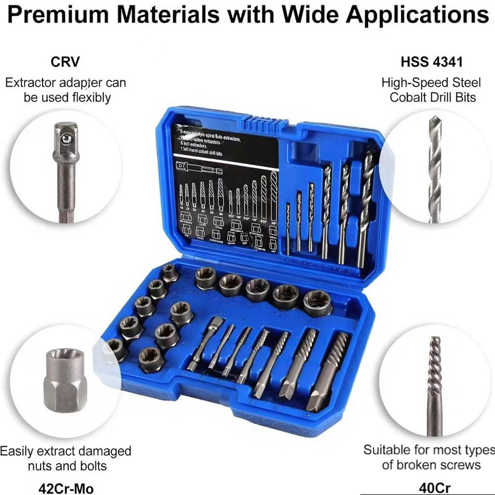 Screws Bolt Extractor Set W/Drill Bit Kit Lug Nut Extraction Sockets 26PCS