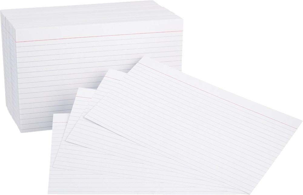 Amazon Basics Ruled Lined Index Cards for Studying and Note Taking, White, 5" X