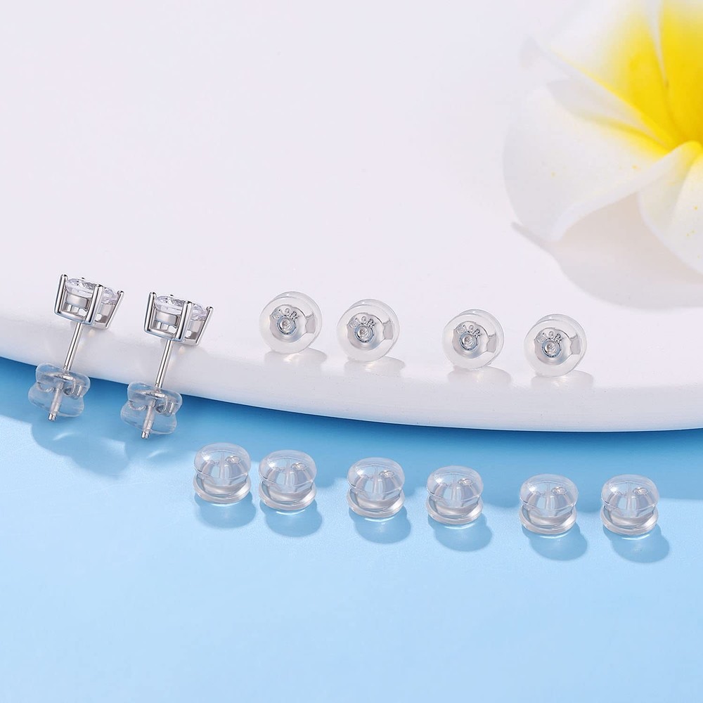 18K Gold Locking Secure Earring Backs for Studs, Silicone Earring Backs Repla...