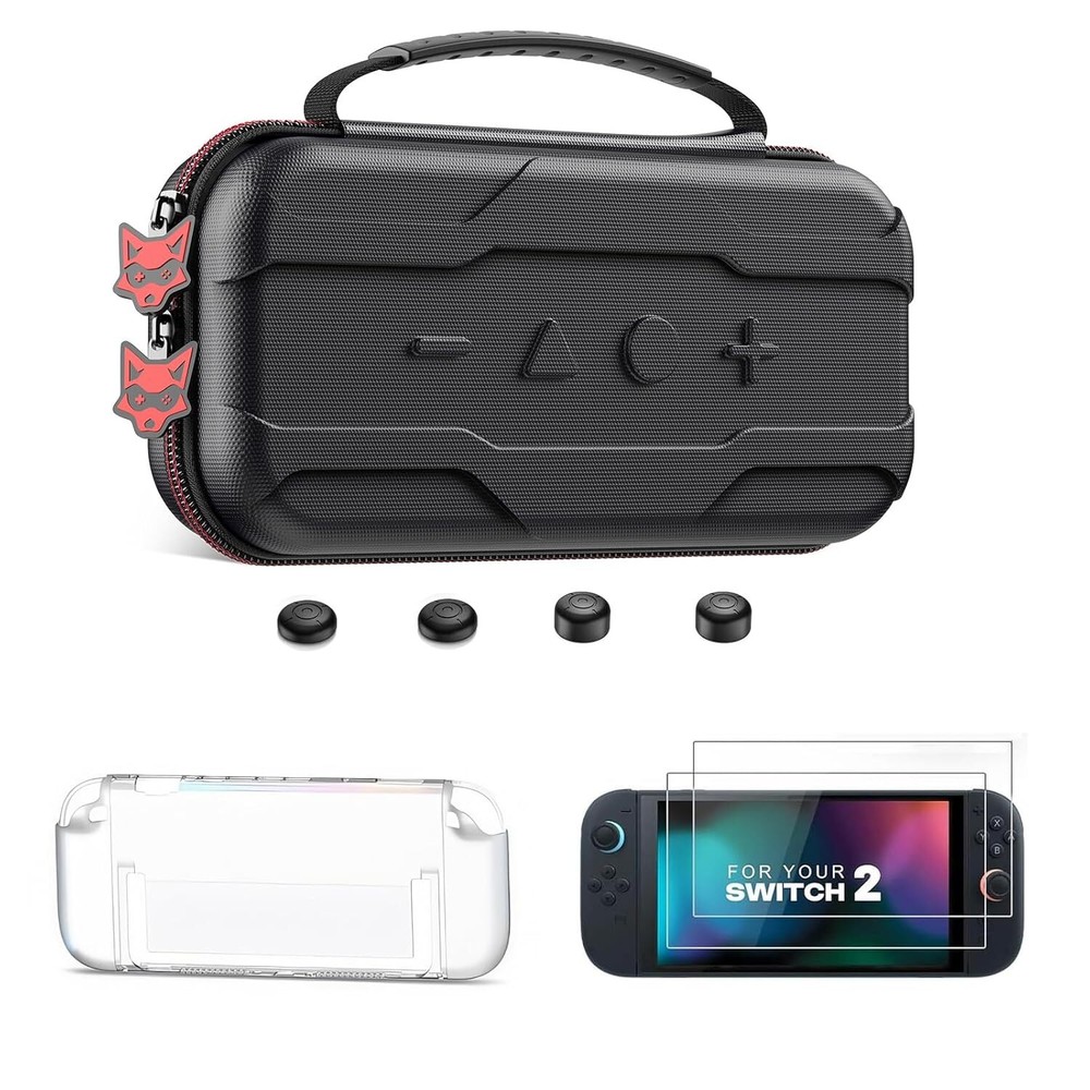 Switch 2 Case+ Storage Grip Caps+ 2 Screen Protectors+Scratch Protection Cover