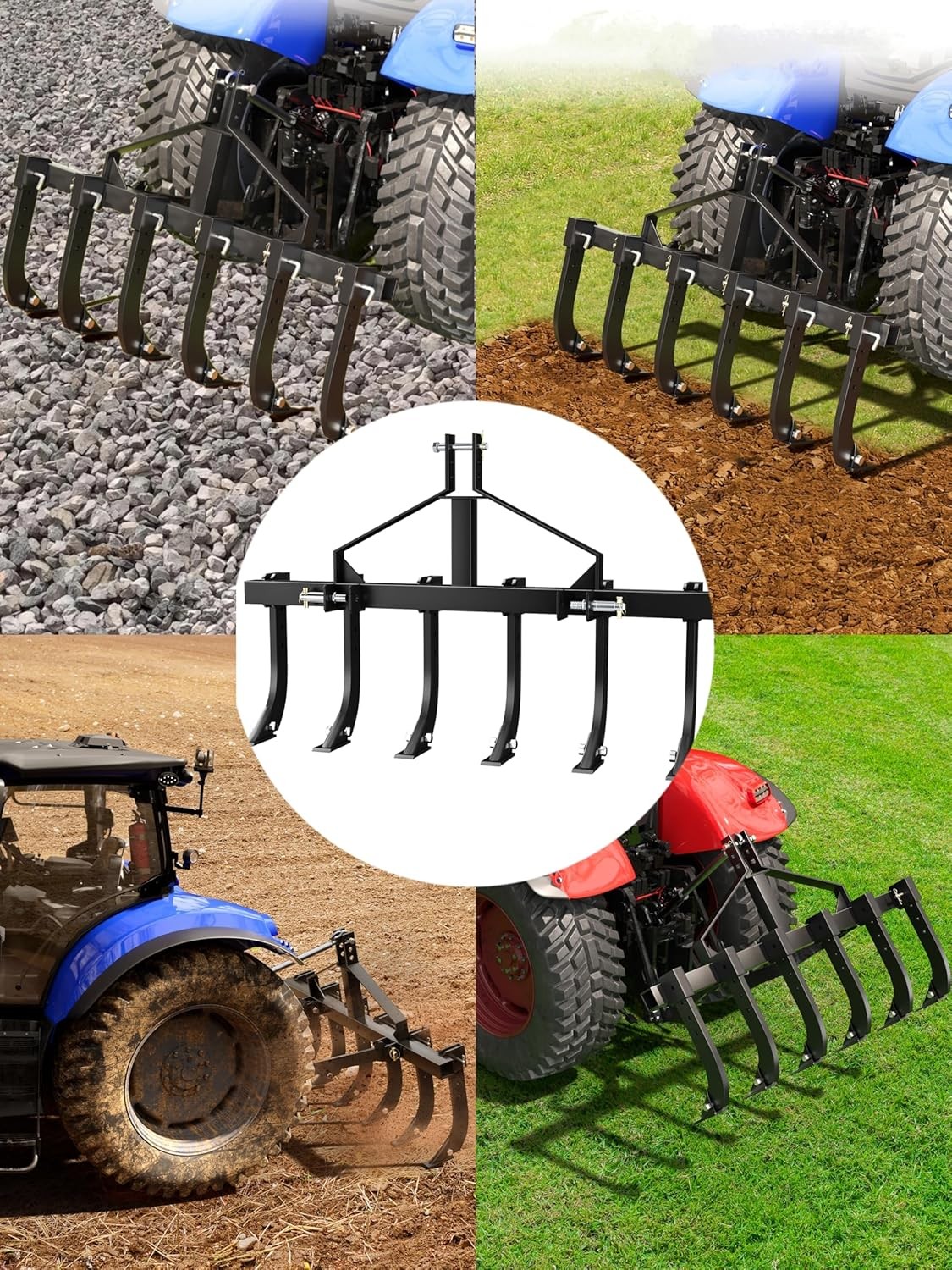 48" Plow Cultivator, 3 Point Tiller Scarifier with 6 Detachable Scarifier Shanks