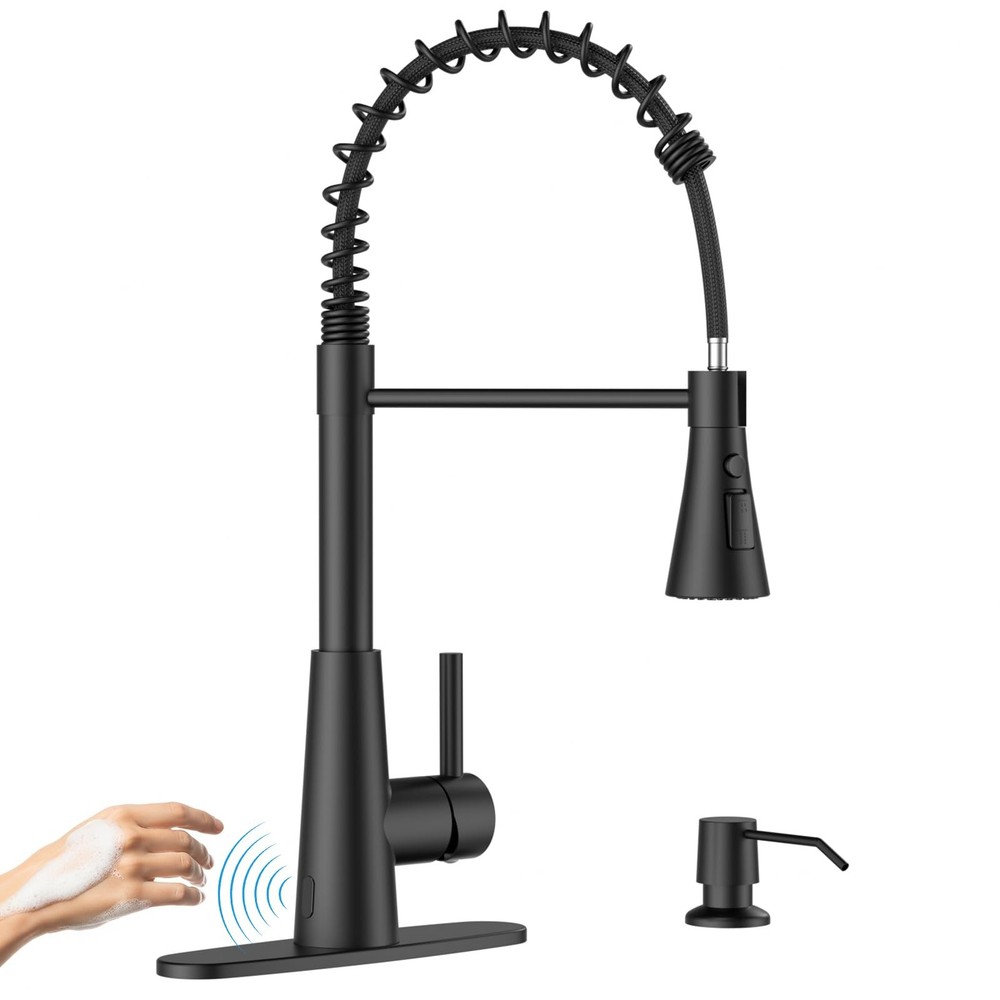 Pull Down Kitchen Faucet Touchless Black, Motion Sensor Activated Automatic K...
