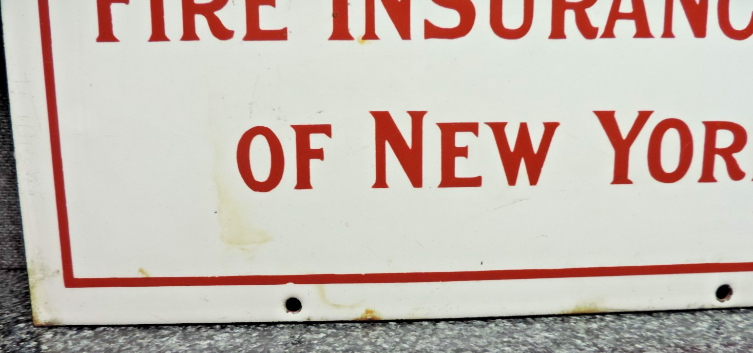 Ing Rich Fidelity Fire Insurance Co. of New York Porcelain Sign Vintage Display