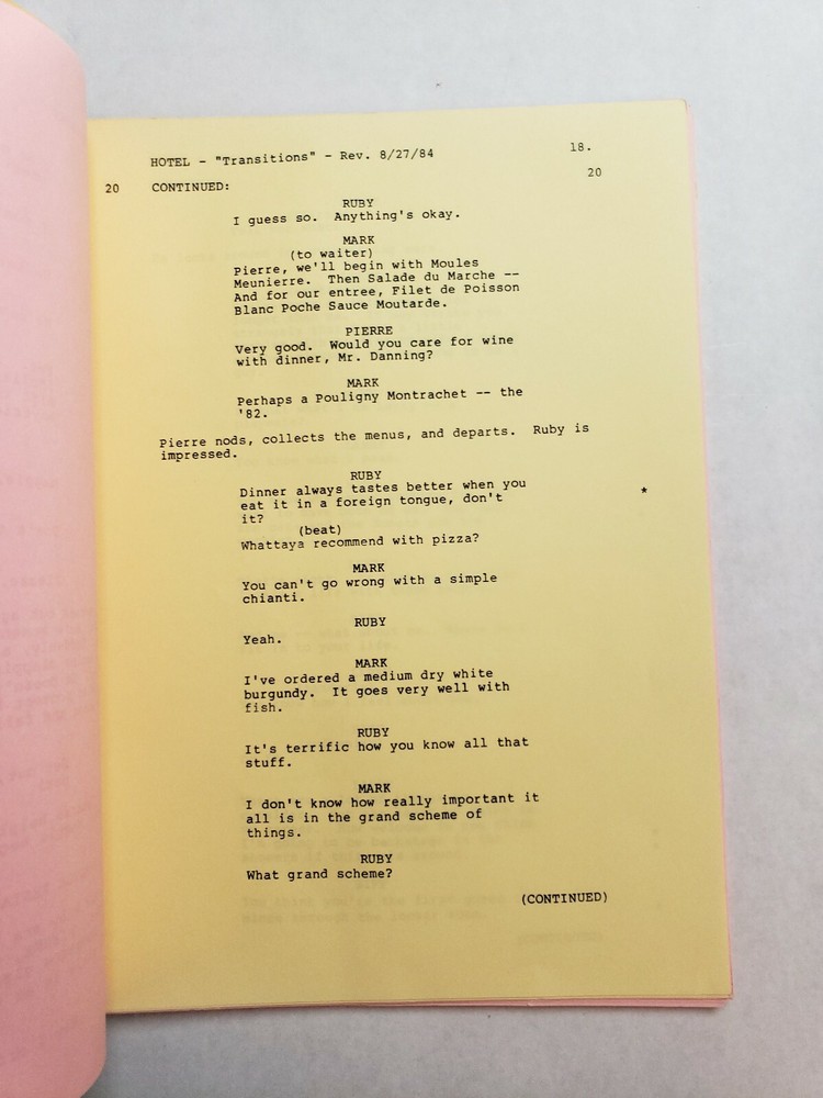 HOTEL / Arthur Hailey 1984 Script, CONNIE SELLECCA & JAMES BROLIN "Transitions"
