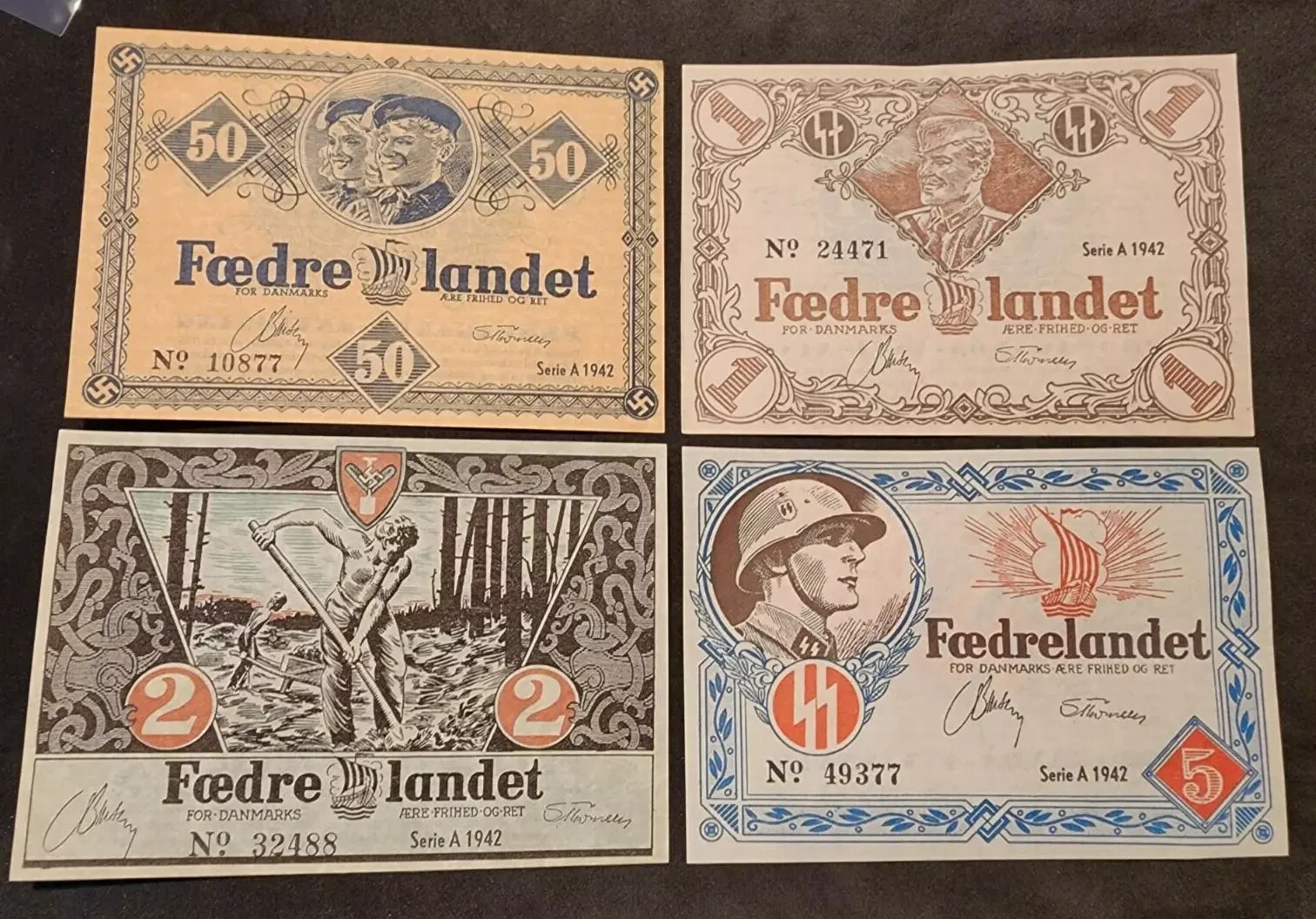 DNSAP German Banknotes WW2 WWII SS Freikorps Danish Legion Denmark Currency
