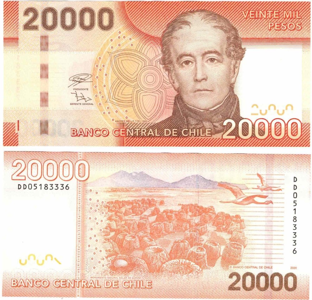 2020 Chile 20000 Pesos P165 Banknote UNC