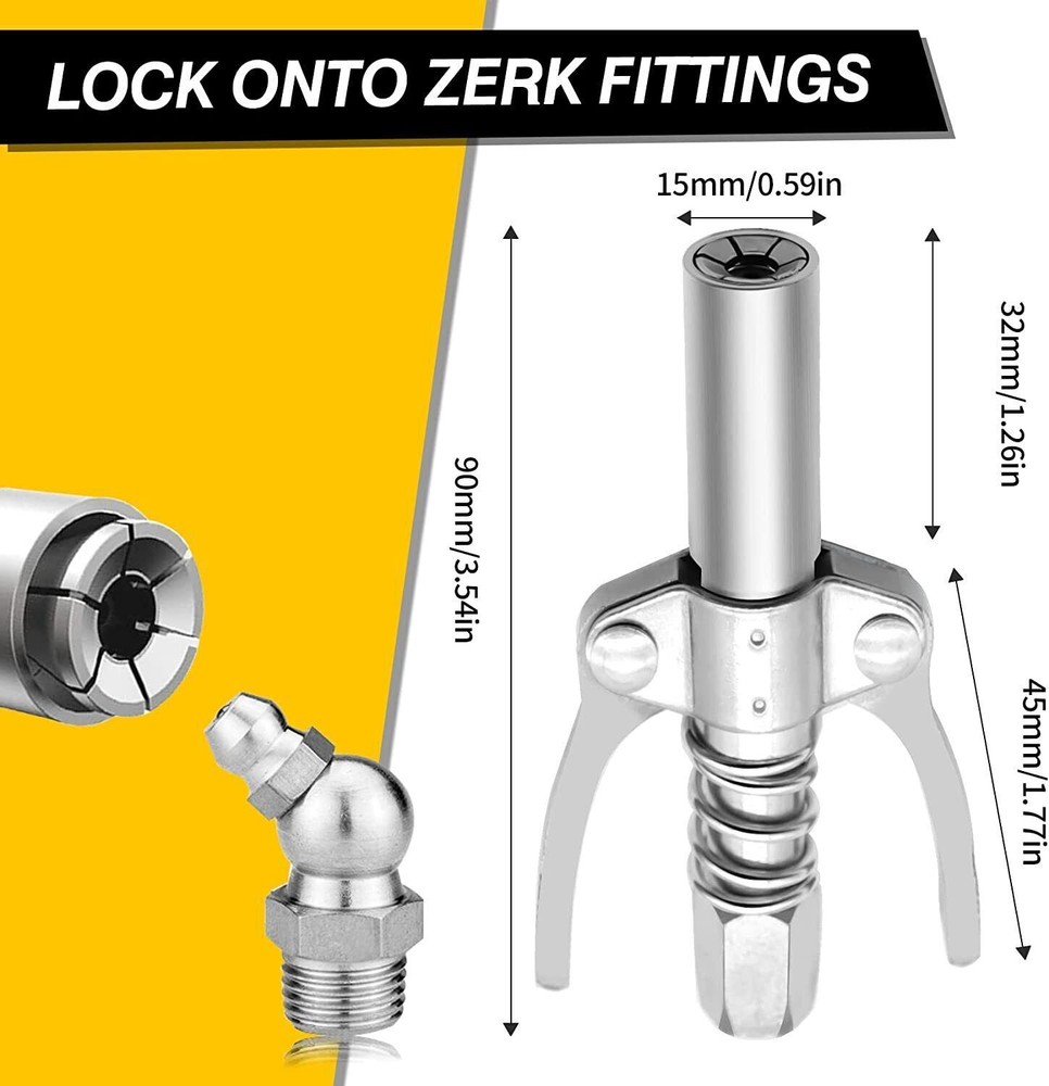 2× Double Handle Quick Release Grease Gun Coupler Oil Nozzle With Adapter Kit