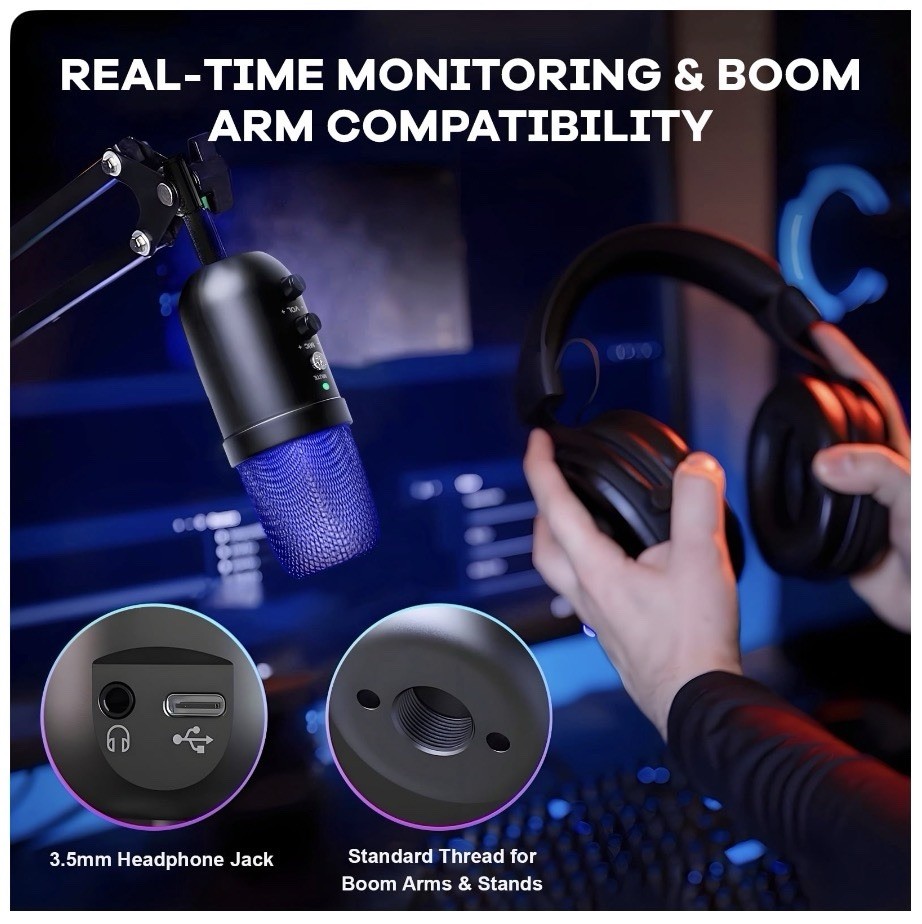 USB RGB Condenser Microphone Gaming Mic for PC PS4 PS5 Streaming