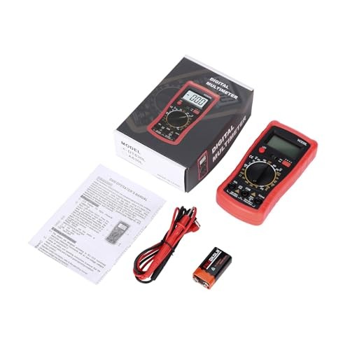 Digital Multimeter with Premium Probes, Measures AC/DC Voltage, Current, Red