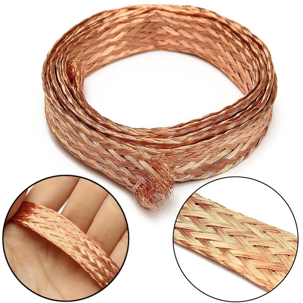 US Stock 3.3ft 30mm Flat Copper Braid Cable Bare Copper Braid Wire Ground Lead