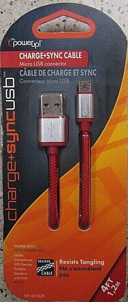 POWER UP! CHARGE / SYNC CABLE, MICRO USB, 4FT, TANGLE RESISTANT