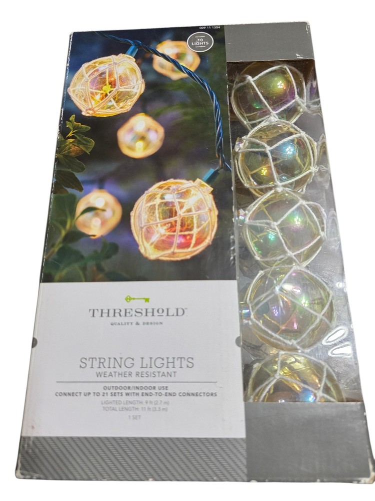 Threshold String Lights 10ct Weather Resistant Outdoor Macrame Globe Prism Color
