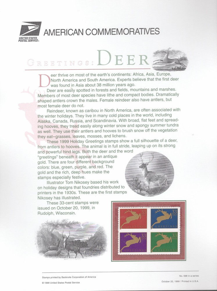 2001 Commemorative Panel Honoring Holiday Deer